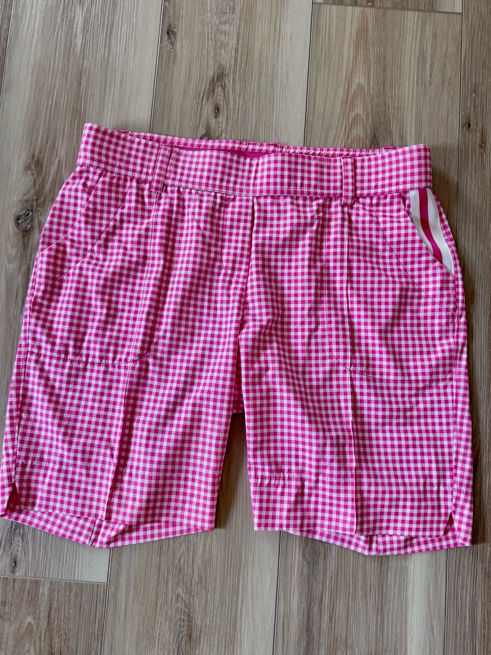Belyn Key Pink Gingham Women's Bermuda Golf/Pickleball/Tennis Shorts